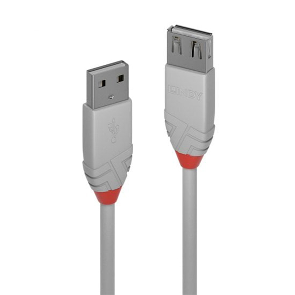 Lindy USB 2.0 Type A Extension Cable, Anthra Line, Grey